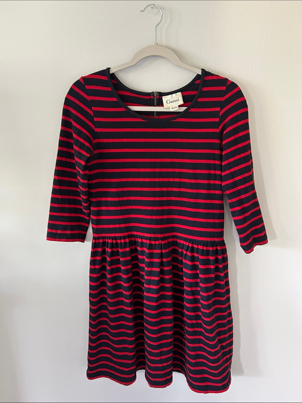 Ganni x Anthropologie Women’s Navy & Red Striped Knit 3/4 Sleeve Dress Size S